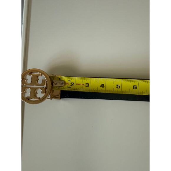 tory burch women classic monogram logo dark blue belt 1.5 Width 46/115